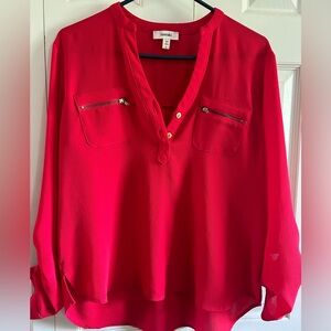 Meraki Vibrant Red Blouse with Zipper Accents size large